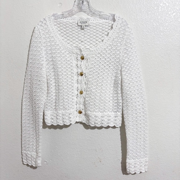 J. Crew Collection Crochet Knit Cropped‎ Cardigan Sweater in White - Picture 2 of 7
